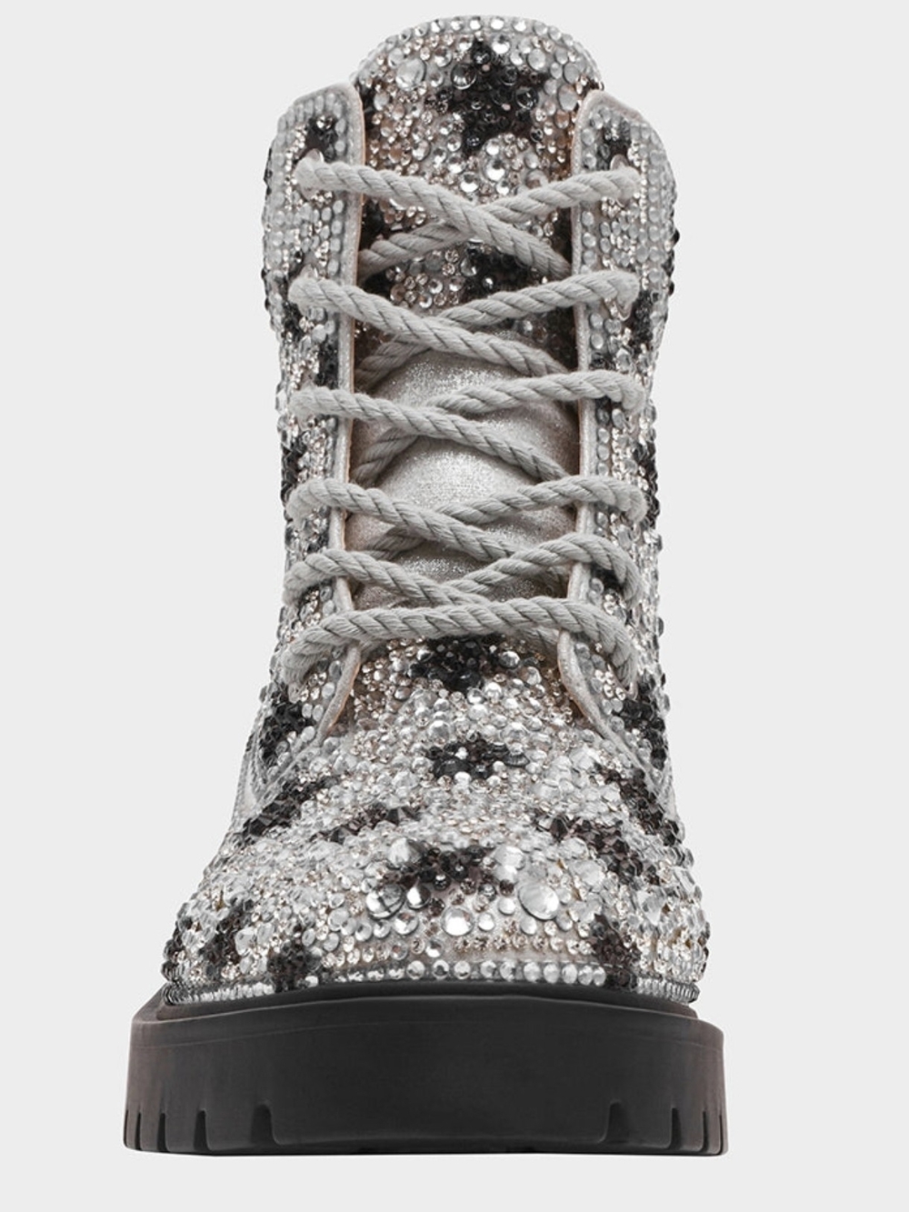 Betsey Johnson Silver and Black Rhinestone Star Lace-Up Combat Boots New in Box - Picture 3 of 7
